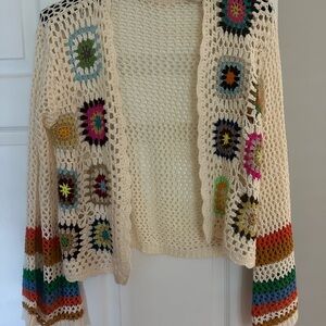 Colorful Crochet Open-Front Sweater size large
